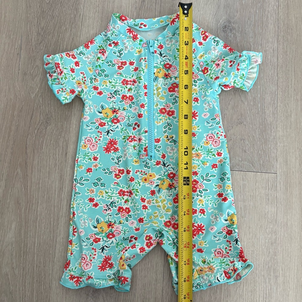 Charm Leaks Baby Swimsuit Romper Zipper 12-18 months Blue Floral Print UPF 50+ - Picture 13 of 16